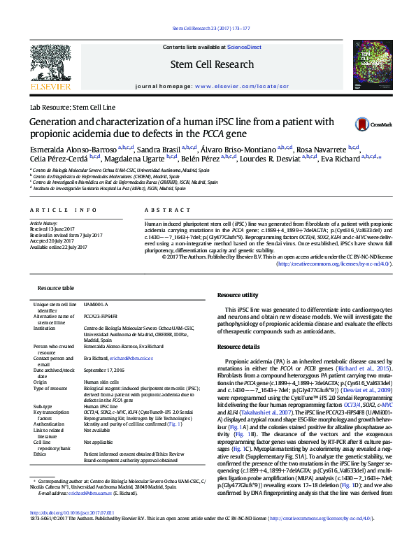 (PDF) Generation and characterization of a human iPSC line from a ...