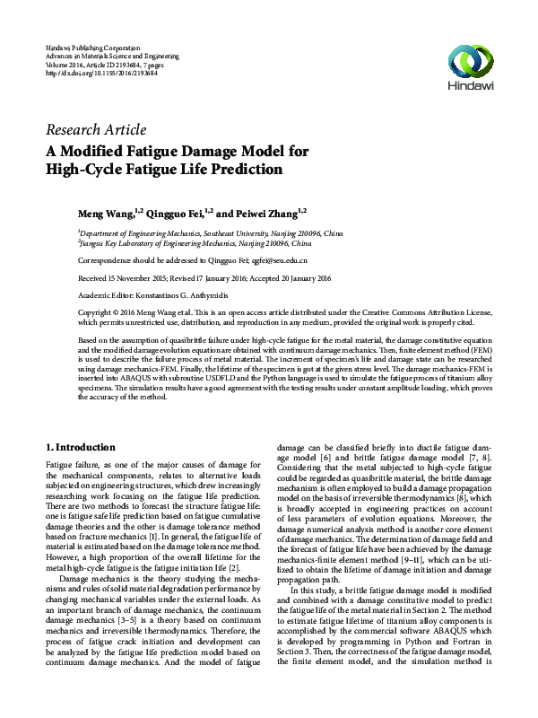 (PDF) A Modified Fatigue Damage Model for High-Cycle Fatigue Life ...