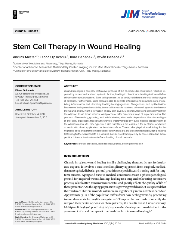 (PDF) Stem Cell Therapy in Wound Healing