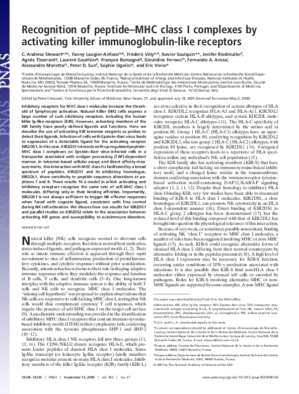 (PDF) Recognition of peptide-MHC class I complexes by activating killer ...