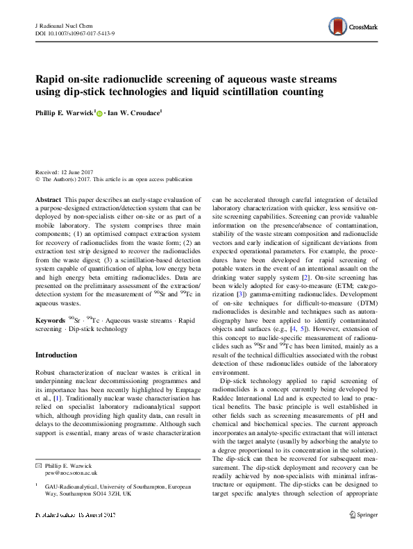 (PDF) Rapid onsite radionuclide screening of aqueous waste streams