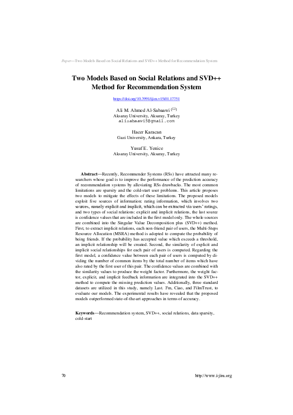 (PDF) Two Models Based on Social Relations and SVD++ Method for ...