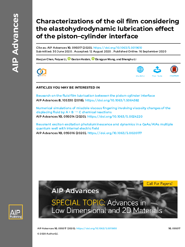 (PDF) Characterizations of the oil film considering the ...