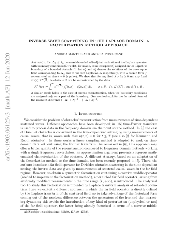 (PDF) Inverse wave scattering in the Laplace domain: A factorization ...
