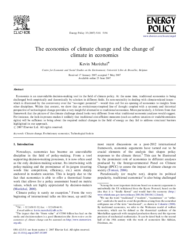 (PDF) The economics of climate change and the change of climate in ...
