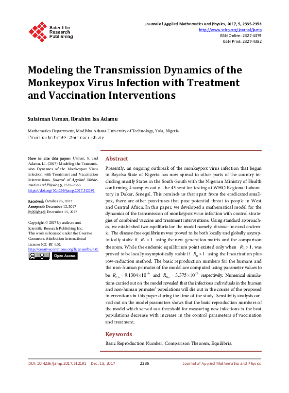 (PDF) Modeling the Transmission Dynamics of the Monkeypox Virus ...