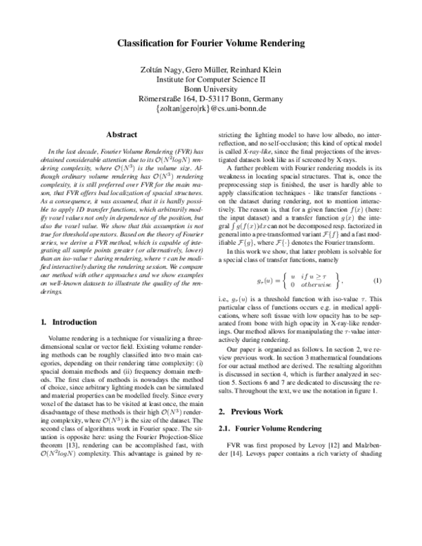 (PDF) Classification for Fourier Volume Rendering