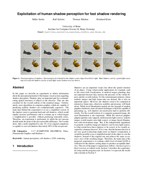 (PDF) Exploitation of human shadow perception for fast shadow rendering