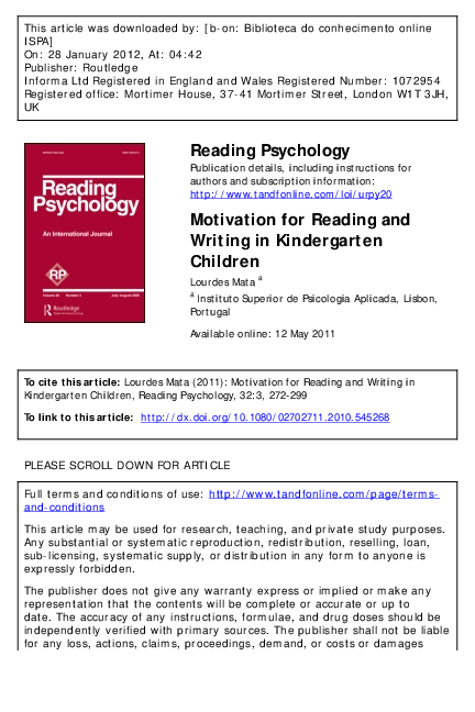 (PDF) Motivation for Reading and Writing in Kindergarten Children