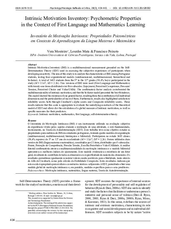 (PDF) Intrinsic Motivation Inventory: Psychometric Properties in the ...