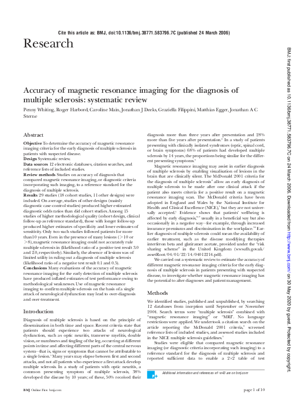 (PDF) Accuracy of magnetic resonance imaging for the diagnosis of ...