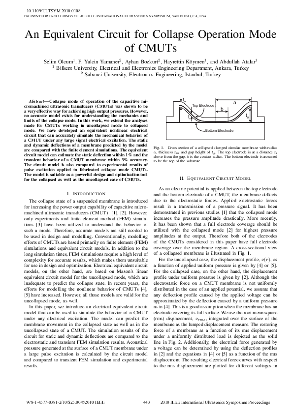 (PDF) An equivalent circuit for collapse operation mode of CMUTs