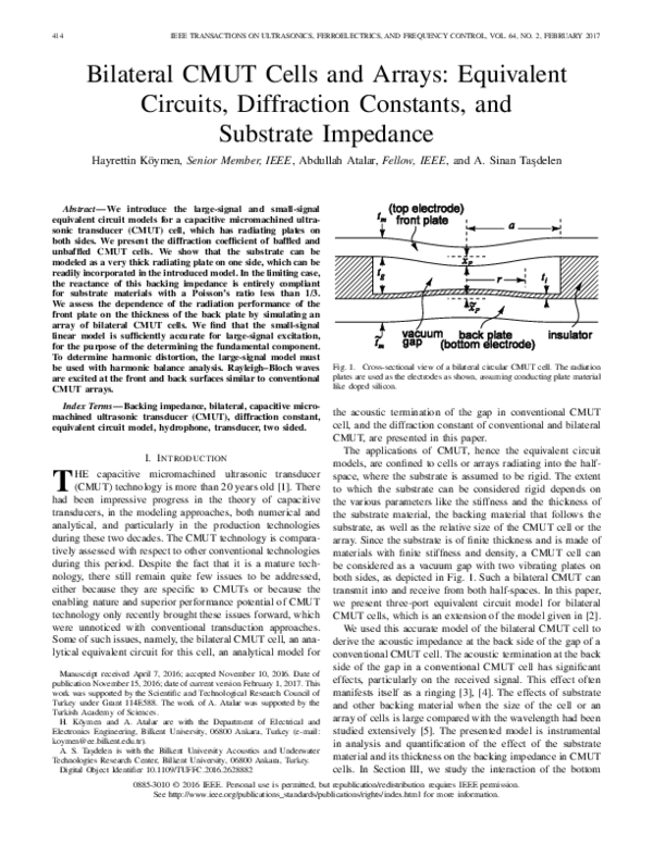(PDF) Bilateral CMUT Cells and Arrays: Equivalent Circuits, Diffraction ...