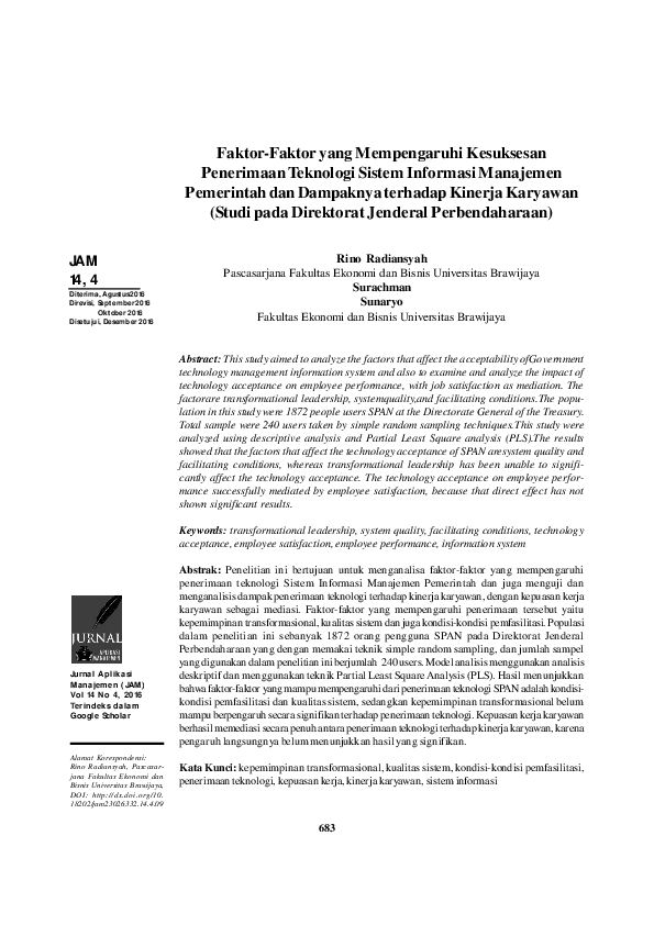 (PDF) FaktorFaktor yang Mempengaruhi Kesuksesan Penerimaan Teknologi