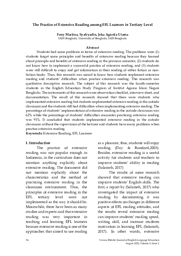 (PDF) The Practice of Extensive Reading among EFL Learners in Tertiary ...