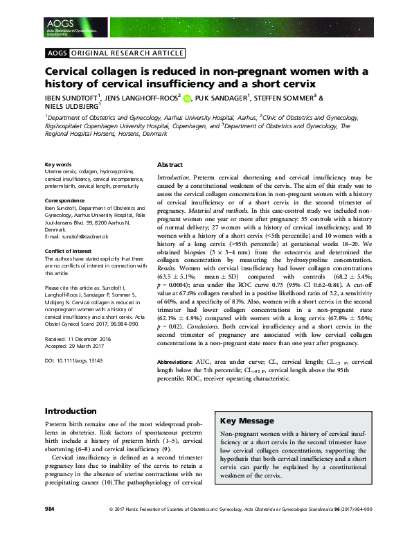(PDF) Cervical collagen is reduced in nonpregnant women with a history