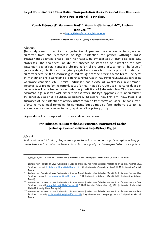 (PDF) Legal Protection for Urban Online-Transportation-Users’ Personal ...