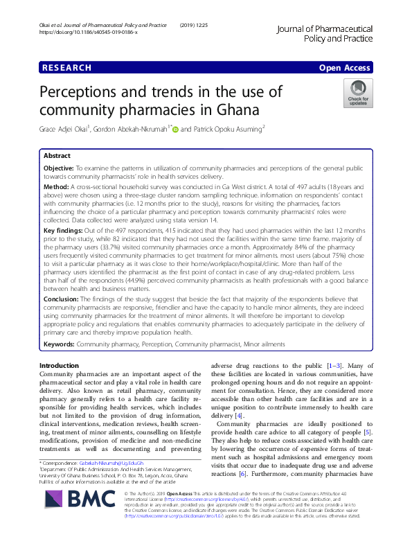 (PDF) Perceptions and trends in the use of community pharmacies in Ghana