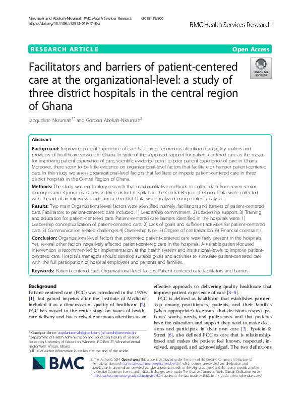 (PDF) Facilitators and barriers of patient-centered care at the ...