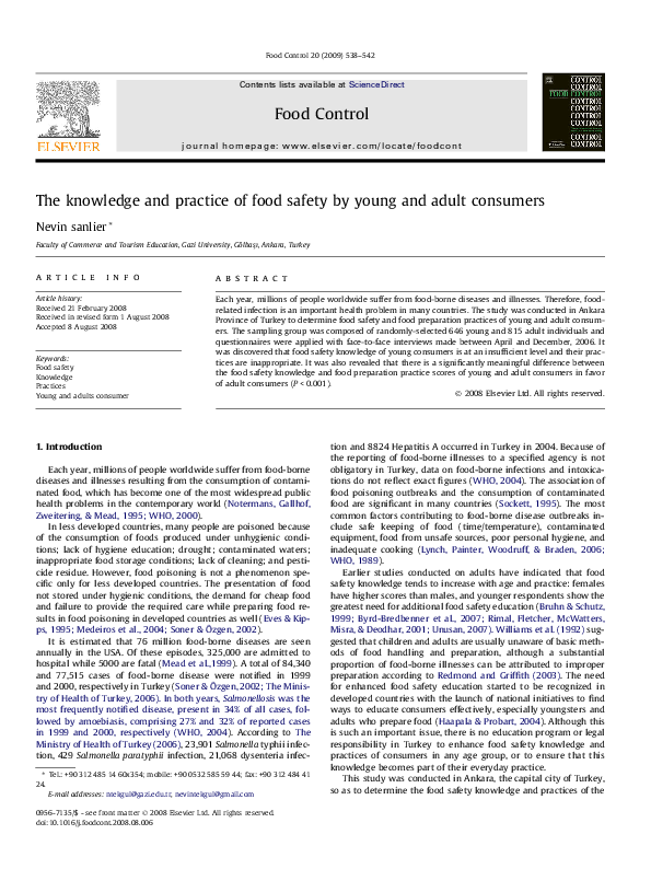 (PDF) The knowledge and practice of food safety by young and adult ...