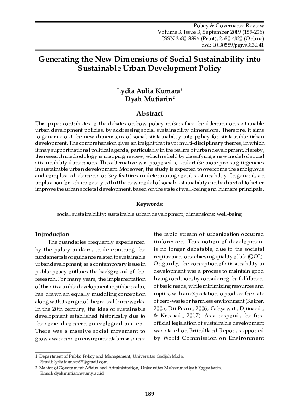 (PDF) Generating the New Dimensions of Social Sustainability into ...