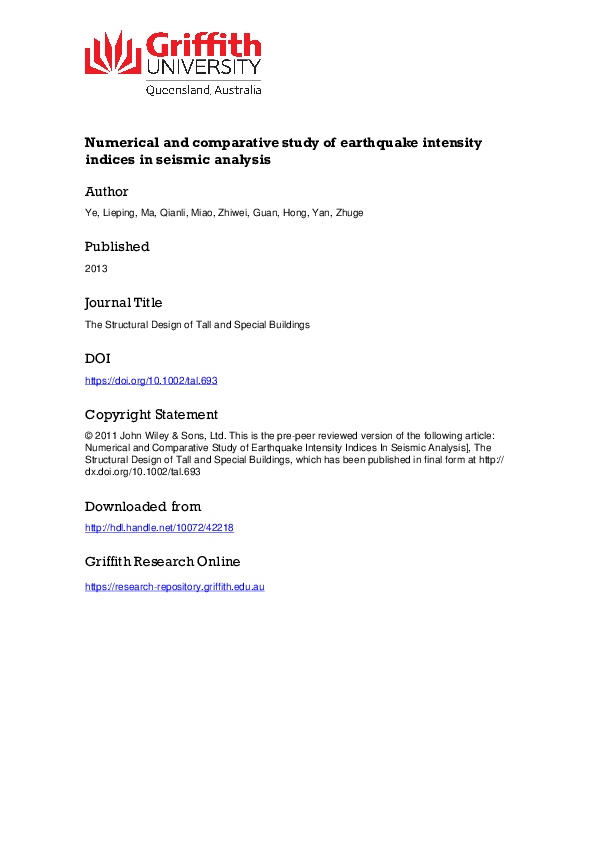 (PDF) Numerical and comparative study of earthquake intensity indices ...