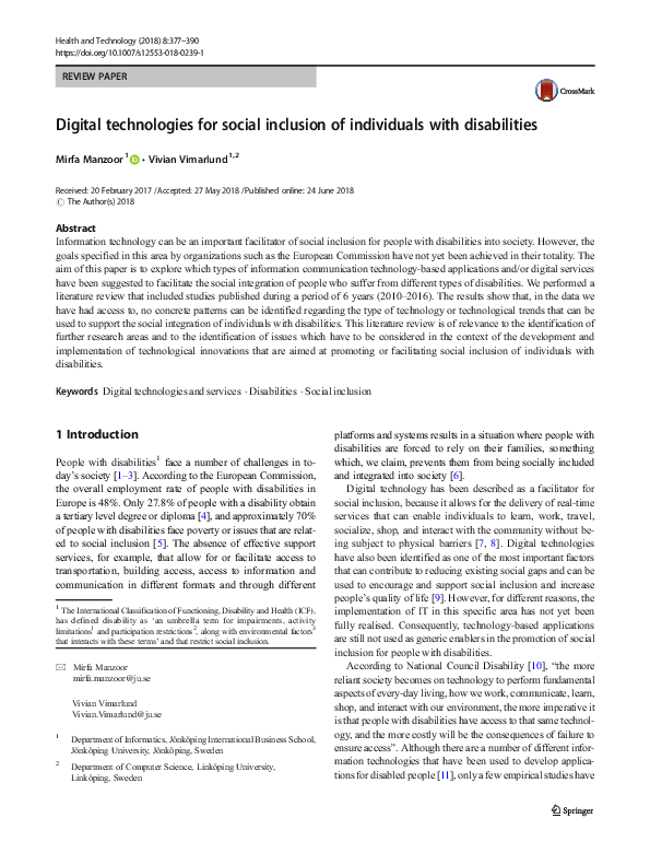(PDF) Digital technologies for social inclusion of individuals with ...