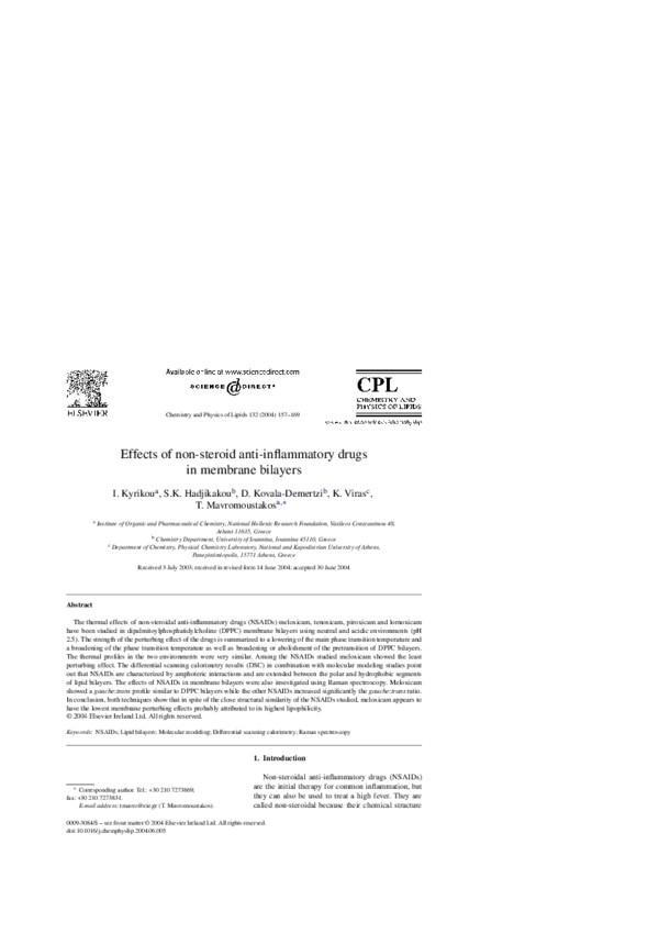 (PDF) Effects of non-steroid anti-inflammatory drugs in membrane bilayers