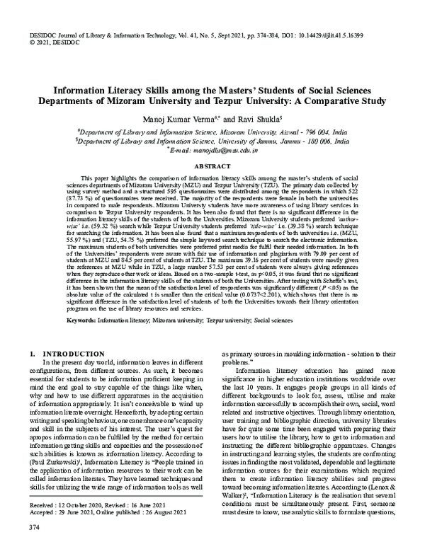  PDF Information Literacy Skills Among The Masters Students Of Social 