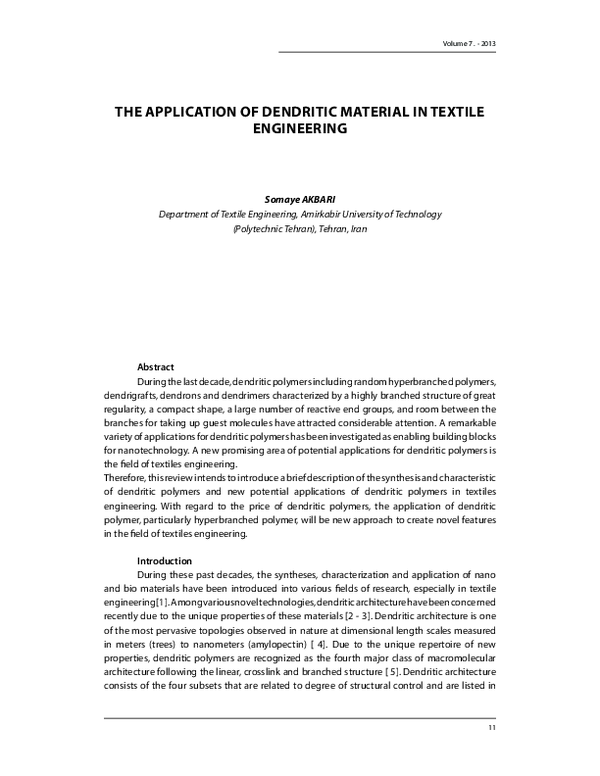 (PDF) The Application of Dendritic Material in Textile Engineering