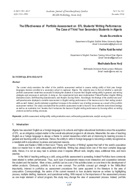 (PDF) The Effectiveness of Portfolio Assessment on EFL Students ...