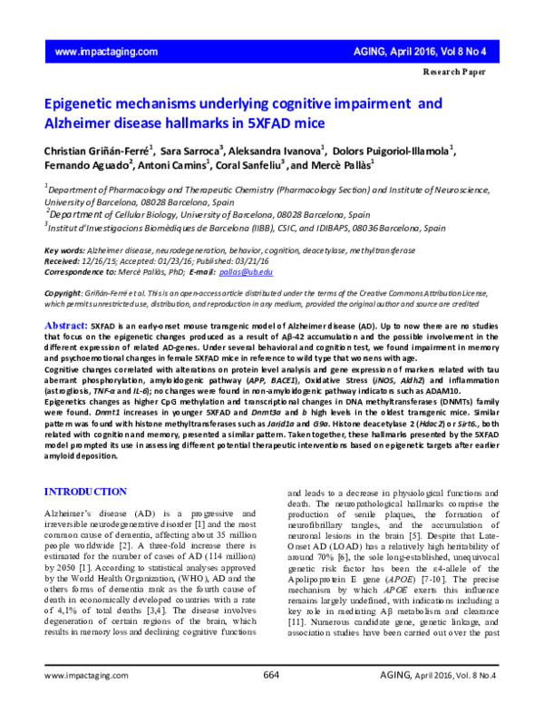 (PDF) Epigenetic mechanisms underlying cognitive impairment and ...