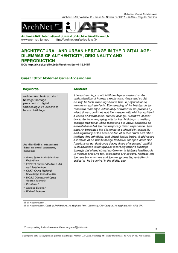 (PDF) Architectural and Urban Heritage in the Digital Age: Dilemmas of ...