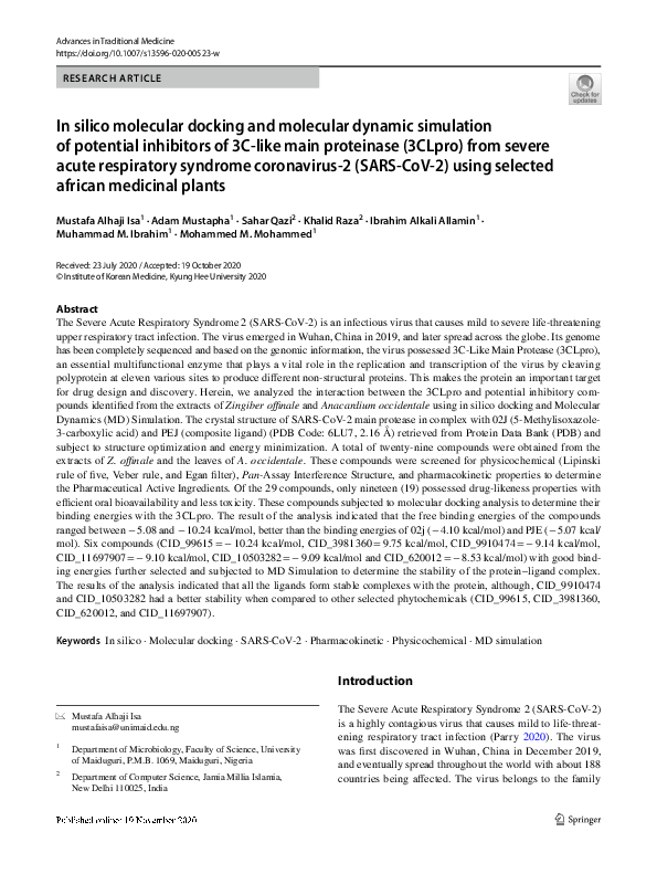 (PDF) In silico molecular docking and molecular dynamic simulation of ...