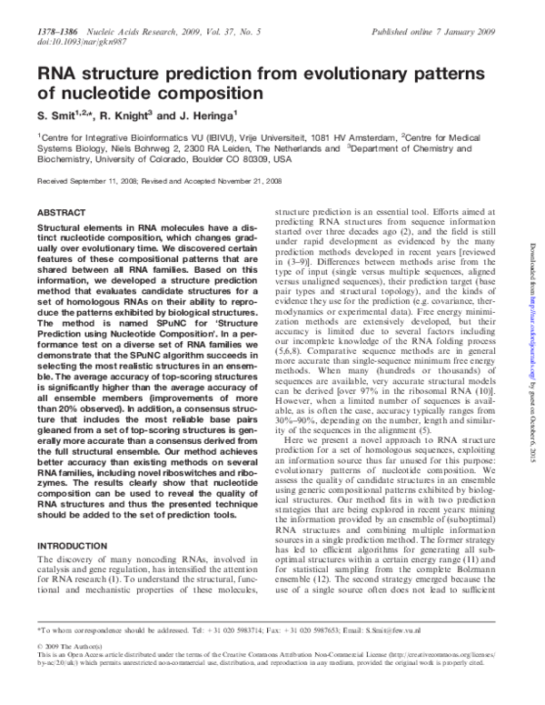 (PDF) RNA structure prediction from evolutionary patterns of nucleotide ...