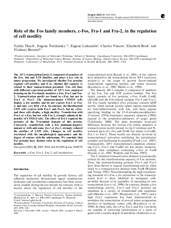 (PDF) Role of the Fos family members, c-Fos, Fra-1 and Fra-2, in the ...