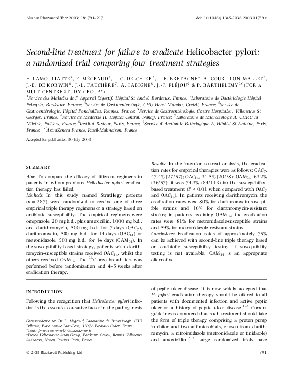 (PDF) Second-line treatment for failure to eradicate Helicobacter ...