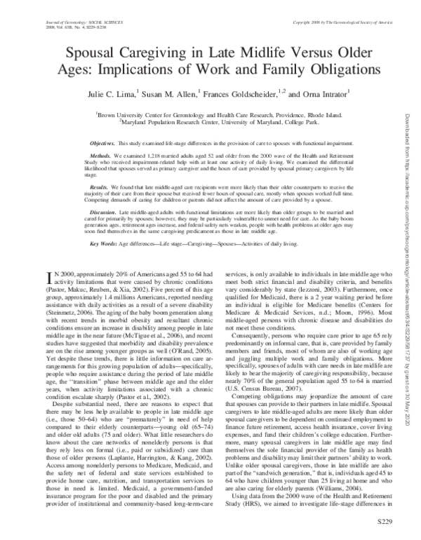 (PDF) Spousal Caregiving in Late Midlife Versus Older Ages ...