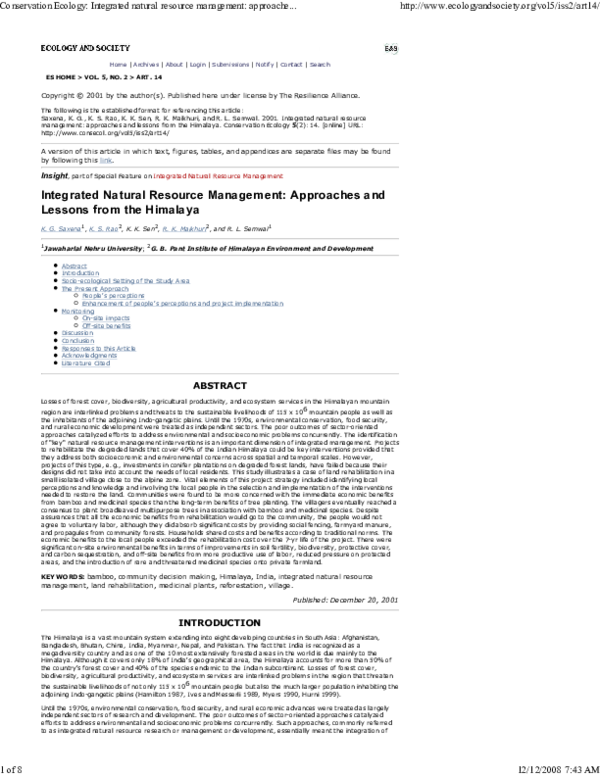 (PDF) Integrated Natural Resource Management: Approaches and Lessons ...