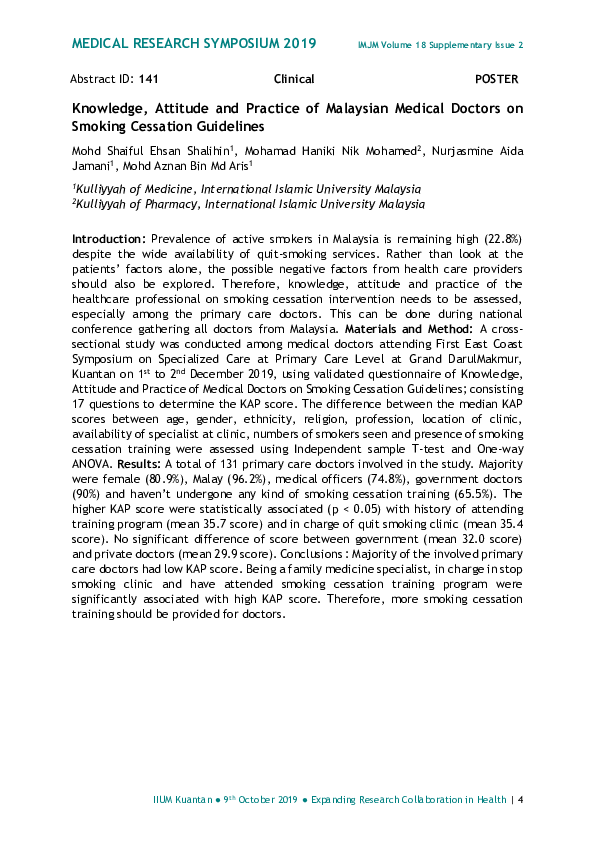 (PDF) Knowledge, Attitude and Practice of Malaysian Medical Doctors on