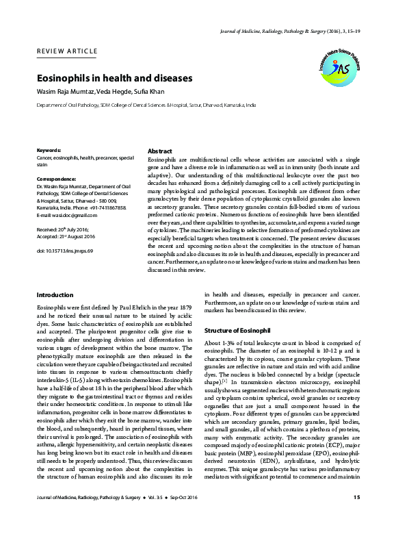 (PDF) Eosinophils in health and diseases
