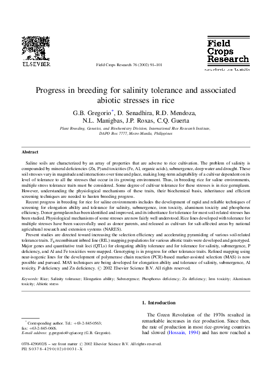 (PDF) Progress in breeding for salinity tolerance and associated ...