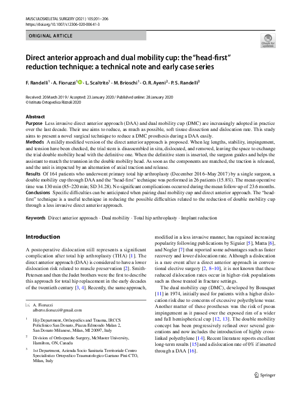 (PDF) Direct anterior approach and dual mobility cup: the “head-first ...