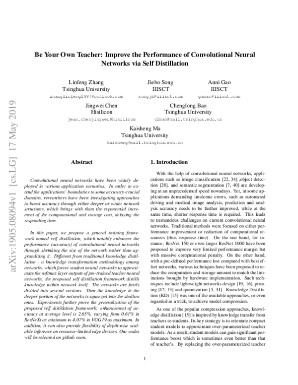 (PDF) Be Your Own Teacher: Improve the Performance of Convolutional ...