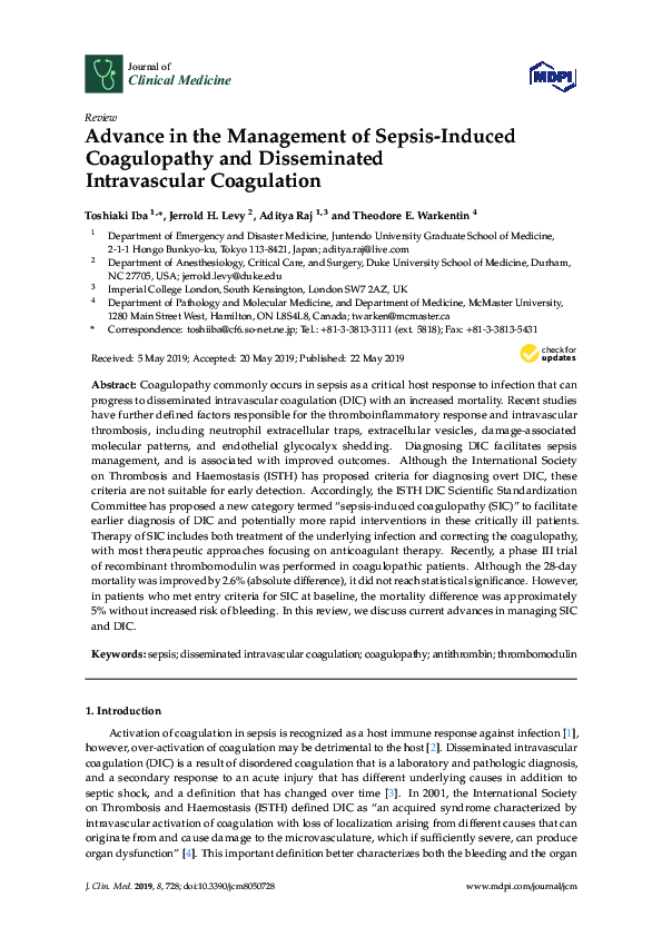 (PDF) Advance in the Management of Sepsis-Induced Coagulopathy and ...