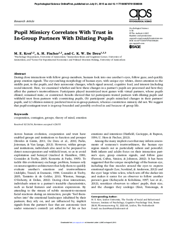 (PDF) Pupil Mimicry Correlates With Trust in In-Group Partners With ...