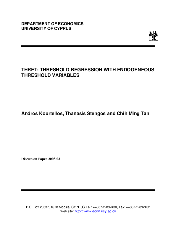 (PDF) THRET: threshold regression with endogenous threshold variables