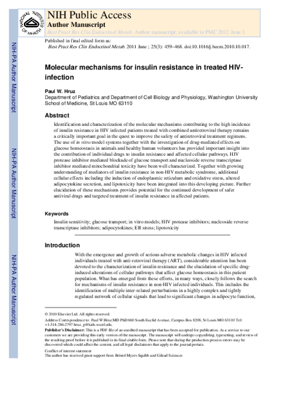 (PDF) Molecular mechanisms for insulin resistance in treated HIV-infection