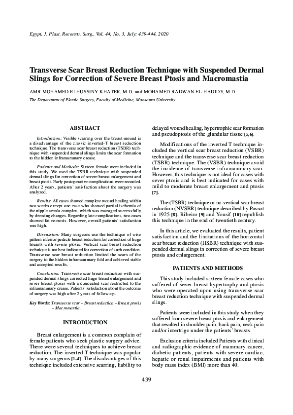 (PDF) Transverse Scar Breast Reduction Technique with Suspended Dermal ...
