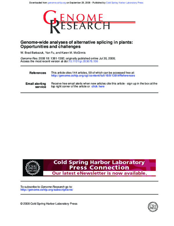 (PDF) Genome-wide analyses of alternative splicing in plants ...